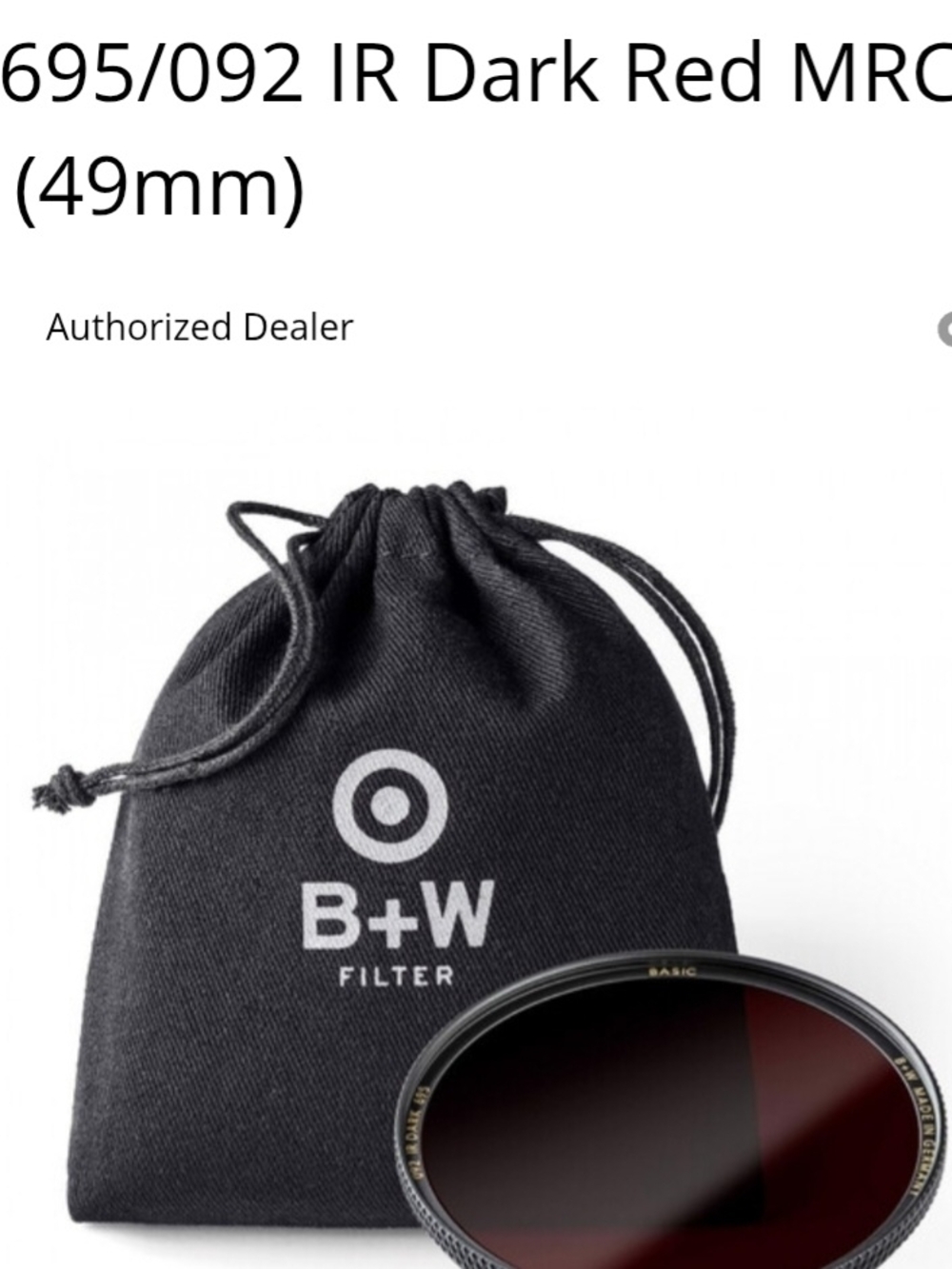 B+W Dark Red IR Camera Filter (49mm) with Protective Pouch